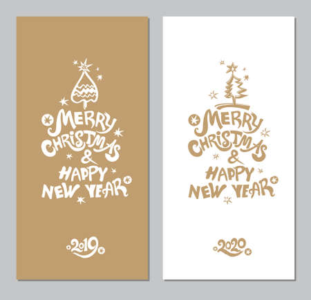 Merry Christmas & Happy New Year! Xmas tree and snow. Vector template for the 2019, 2020 New Years.のイラスト素材