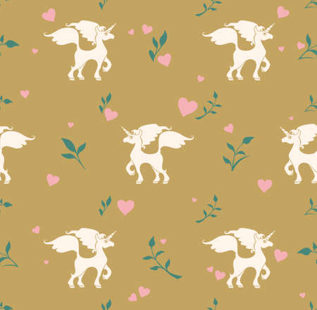 Seamless pattern of hearts on a golden beige background. Flat graphics for design.のイラスト素材