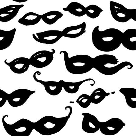 Black Mask. Seamless hand draw pattern carnival masks. Masks on a white background graphic background.のイラスト素材