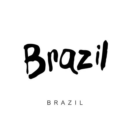 BRAZIL hand drawn lettering calligraphy. Brazil hand drawn vector stock illustration. Modern brush ink. Isolated on white background.のイラスト素材