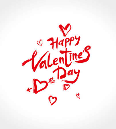 Happy Valentine's Day handwritten lettering. Red heart letter one arrow of cupid. Valentines day holidays typography. Vector illustrationのイラスト素材