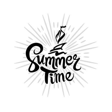 Summer Time. Vector monochrome logo. Flat design of seasonal handwritten label.のイラスト素材