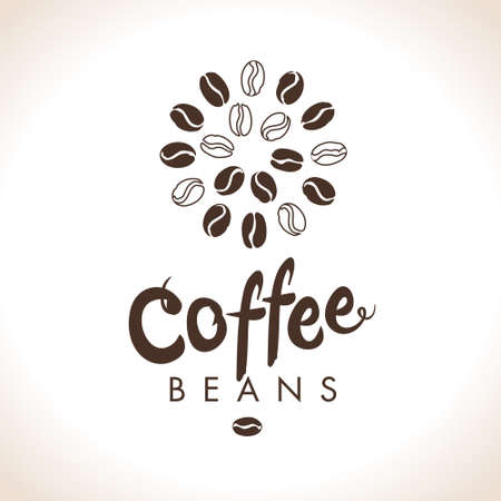 Coffee beans. Round coffee bean symbol vector. Flat vector round template for coffee shop.のイラスト素材