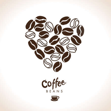 Coffee heart vector. Coffee beans different degrees of coffee roasting. Flat vector template for coffee shop.のイラスト素材