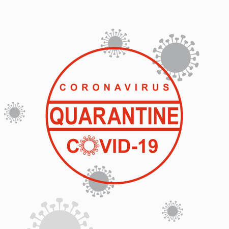 Red vector circle warning stamp. Coronavirus COVID-19. Quarantine Warning inscription biological hazard risk  symbol. Vector information template.のイラスト素材