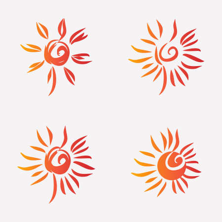 Red painted sun. Set of art suns. Vector solar symbols set.のイラスト素材