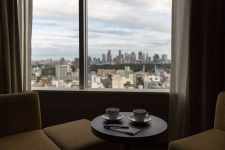 Coffee break in our hotel in Tokyoの写真素材