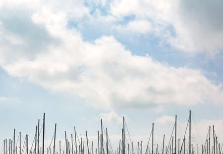 A lot of masts show up against the blue skyの写真素材