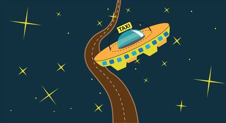 Cosmic taxi with stars and roadの写真素材