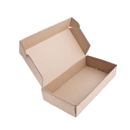 Empty open paper box over white 