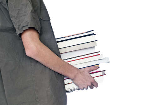Man with books on white isolated backgroundの写真素材
