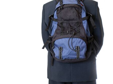 business man with backpack on white backgroundの写真素材