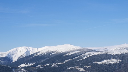 Winter panorama of Krkonose mountains, Czech Republicの写真素材