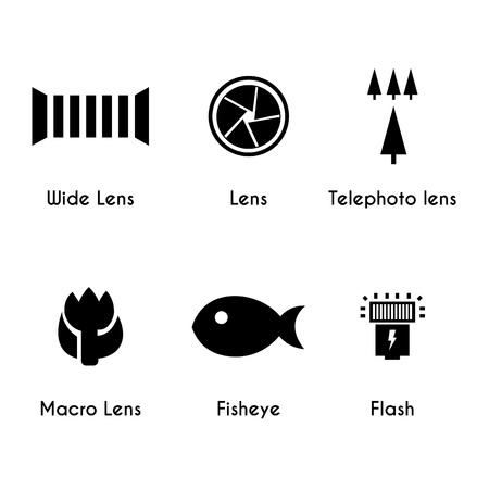 Photo lens icons set on white backgroundの写真素材