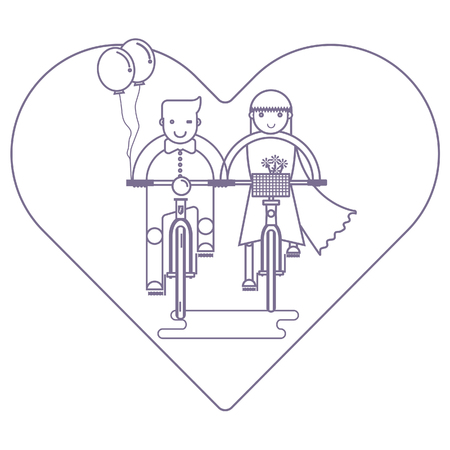 Couple in love riding together on bike, Wedding conceptのイラスト素材