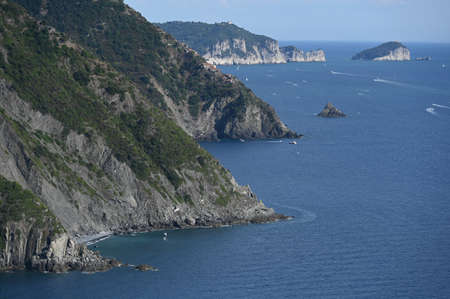 The rugged coast, overlooking the sea, of the Province of La Spezia. View from the road to...