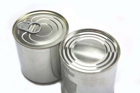 different tin cans isolated on white