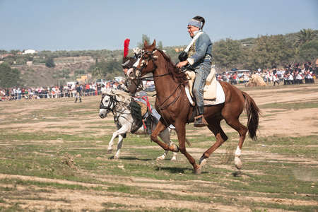 Soldiers on horseback in the Representation of the Battle of Bailen, BailÃ©n  JaÃ©n province, Andalusia, Spainのeditorial素材