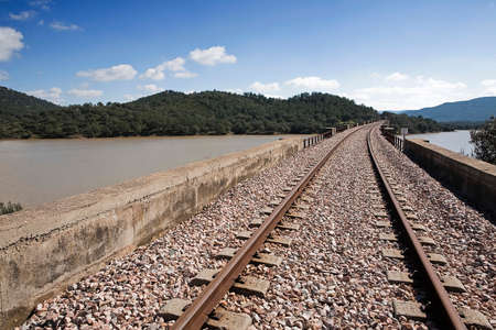 Abandoned railway line from CÃ³rdoba to AlmorchÃ³n, municipality of Espiel, near CÃ³rdoba, Spainの写真素材