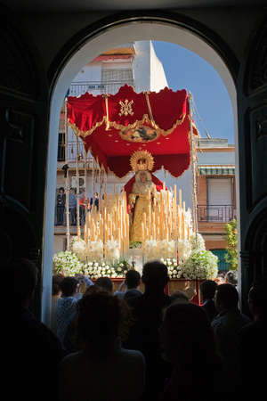 Inside the church San Jose, Pallium of the Virgen de la Alegria during Easter procession, palm Sunday, Linares Jaen province, Andalucia, Spainのeditorial素材