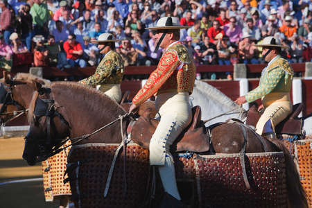 The spanish picadores at the paseillo or initial parade, Jaen province, Andalusia, Spain, 5 october 2008のeditorial素材