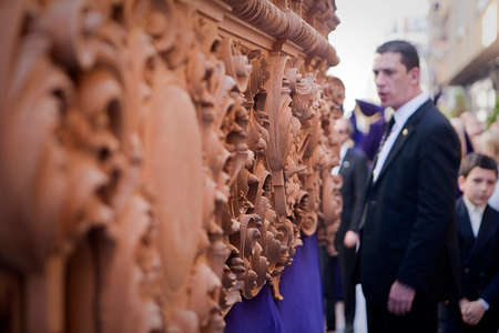 Capataz directing a throne in Holy week, Spainのeditorial素材