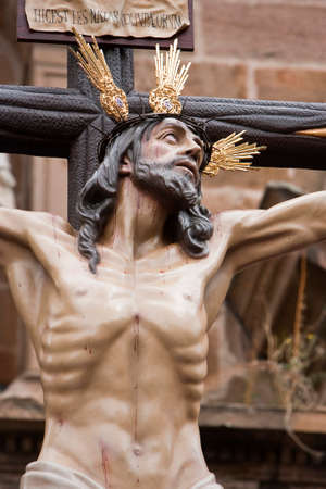 Figure of Jesus on the cross carved in wood by the sculptor Gabino Amaya Guerrero, Holy Christ of...
