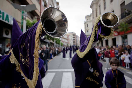 Trumpeters of the brotherhood of El Nazareno, Linares, JaŽn province, Andalusia, Spain