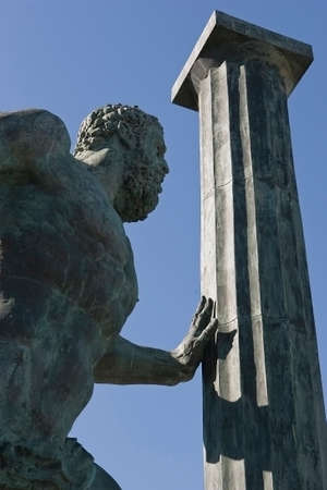 Hercules and pillar statue at the entrance to Ceuta Harbour or port Ceuta, Andalusia, Spainの写真素材