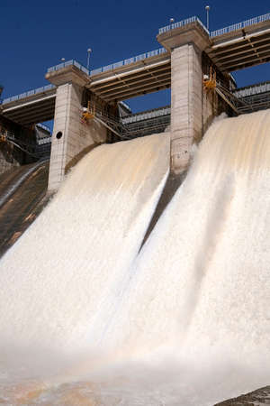 Expulsion of water after heavy rains in the embalse de Puente Nuevo, near Cordoba, Andalusia, Spain
