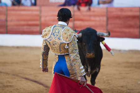 The Spanish Bullfighter Francisco Rivera bullfighting with the crutch in the Bullring of the Villanueva del arzobispo, Jaen province, Spain, 9 september 2011のeditorial素材