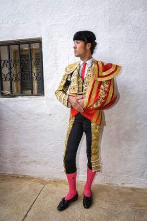  Jaen, SPAIN - 17 october 2008  Spanish bullfighter Cesar Jimenez in the alley waiting at the paseillo or initial parade bullfight at Jaen bullring, Jaen province, Andalusia, Spainのeditorial素材
