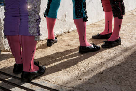 Bullfighters at the paseillo or initial parade Bullfight at Baeza bullring, Baeza, Jaen province, Andalusia, Spainの写真素材
