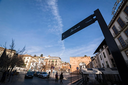 Granada, SPAIN - 16 february 2013  Freedom Square where is the arch of Elvira and begins the ascent to the Albaicin Quarter, Granada, Spainのeditorial素材