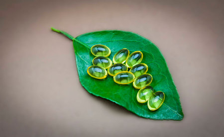 Natural medicine conceptual image with natural pills and a leaf
