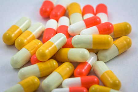 close up of medical pills isolated on white background