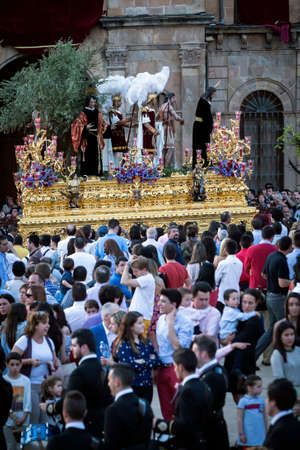 Linares, jaen province, SPAIN - March 17, 2014  Brotherhood of Jesus corsage making station of penitence in front at the town hall, Linares, Jaen province, Andalusia, Spainのeditorial素材