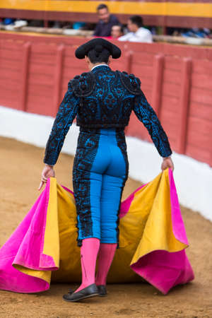 Spanish Bullfighter with the Cape in the Sabiote bullring, Sabiote, Jaen pronvince, Spainのeditorial素材