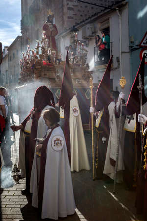 Shadows of penitents on Holy week procession, Spainのeditorial素材