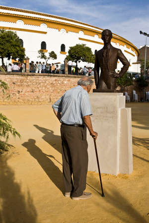 Man looking monument to the spanish bullfighter Manolete in Linares, Jaen province, Spainのeditorial素材