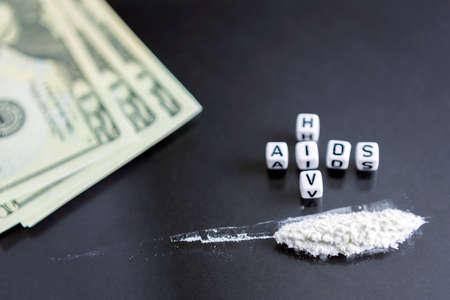 addiction, Cocaine line track, syringe, heroinの写真素材