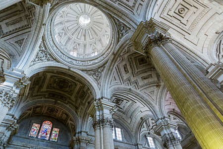 Jaen - Spain, may 2016, 2: Inside view of the Cathedral in Jaen, central dome of cruise, work of the architect Juan de Aranda and Salazar, it has a circumference adorned with twelve meters and a half of diameter in the drum and fifty meters high, take in のeditorial素材