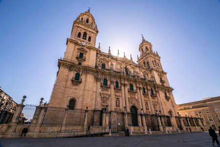 Jaen - Spain, may 2016, 2: Front view of the Holy Church Cathedral of Jaen back light, also called Assumption of the Virgin Cathedral, Take in Jaen, Spainのeditorial素材