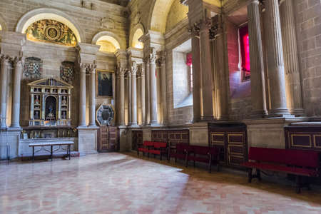 Jaen, Spain - may 2016, 2: The choir is one of the largest in Spain since it consists of 148 seats, was completed in the 18th century, the stalls are of Walnut wood, under the choir are buried numerous bishops, whose tombs are marked by marble tombstones のeditorial素材