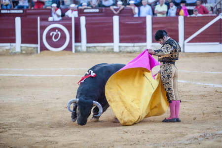 Andujar, Spain - September 29, 2010: The Spanish Bullfighter Morante de la Puebla bullfighting with the crutch in the Bullring of Ubeda, Spainのeditorial素材