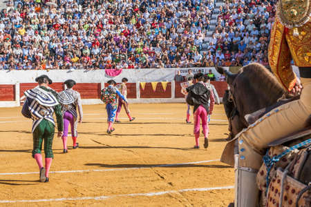 Ubeda, SPAIN - September 12, 2008: Spanish bullfighters at the paseillo or initial parade in Villacarrillo, Jaen province, Spainのeditorial素材