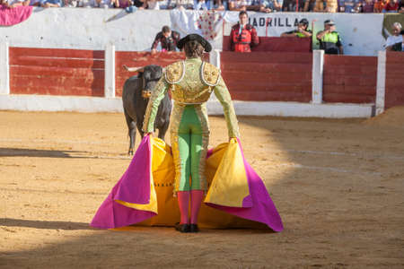 Andujar, Spain - September 12, 2008: The Spanish Bullfighter Sebastian Castella bullfighting with the crutch in the Bullring of Villacarrillo, Spainのeditorial素材