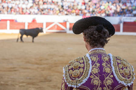 Andujar, Spain - September 12, 2010: Detail of Pigtail, in the XIX century the bullfighters were left to grow a ponytail that braided in a bun called moÃ±a, vague recollection of the times of the wigs of the XVIII century, in the Bullring of Andujar, Spaiのeditorial素材