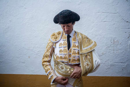 Linares, SPAIN - August 29 2011: The Spanish Bullfighter Curro Diaz totally focused moments before leaving to fight in Bullring of Linares, Spainのeditorial素材