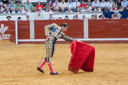 Pozoblanco, Spain - September 23, 2011: The Spanish Bullfighter David Fandila El Fandi bullfighting with the crutch in the Bullring of Pozoblanco, Spainのeditorial素材